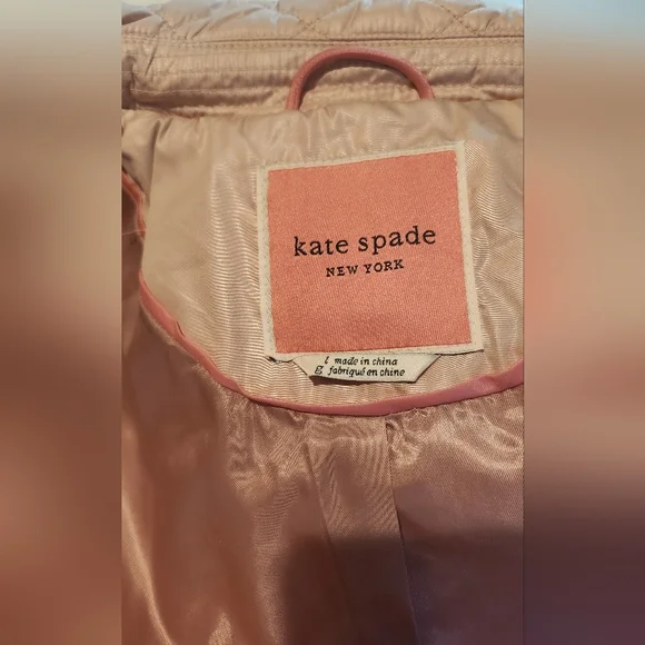 Kate Spade Pink Big Bow Rose Quilted, Lined Coat 13" deep pockets Size Large - Picture 6 of 10